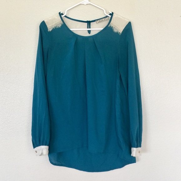 Chloe K Tops - Chloe K Teal Turquoise Long Sleeve Blouse Size SM